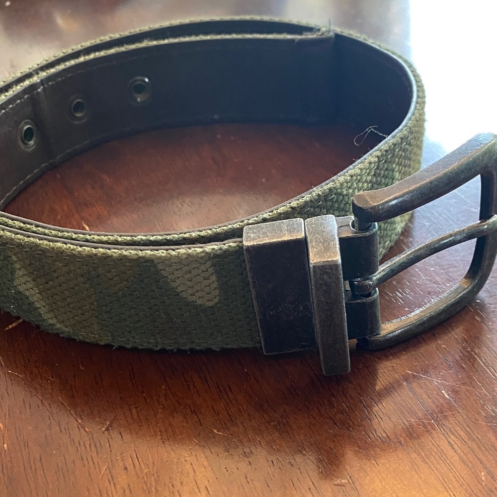 Kid’s Camo Green Canvas Reversible Leather Belt